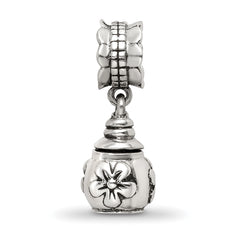 Sterling Silver 925 Floral Ash Dangle Bead with Antiqued Finish