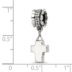 Sterling Silver 925 Dangle Bead with Antiqued Cross Charm