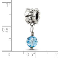 Sterling Silver 925 Antiqued Blue Crystal Dangle Bead Sophisticated Charm
