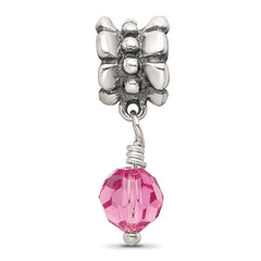 Sterling Silver 925 Antiqued Dangle Bead with Pink Preciosa Crystal Charm