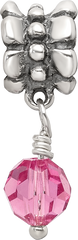 Sterling Silver 925 Antiqued Dangle Bead with Pink Preciosa Crystal Charm