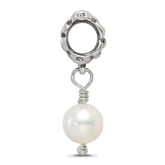 Sterling Silver 925 Dangle Bead with Freshwater Pearl Antique Finish