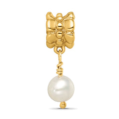 Sterling Silver & Gold Plated Dangle Bead with Cultured Pearl, Polished Finish