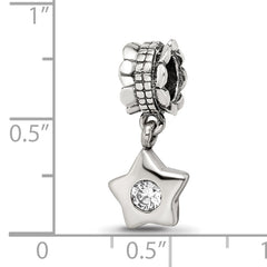 Sterling Silver 925 CZ Star Dangle Bead with Antiqued Finish Elegant Design