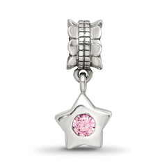 Sterling Silver 925 Pink CZ Star Dangle Bead with Antiqued Finish