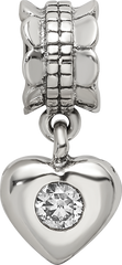 Sterling Silver 925 Dangle Bead with CZ Heart Antique Finish, Elegant Charm