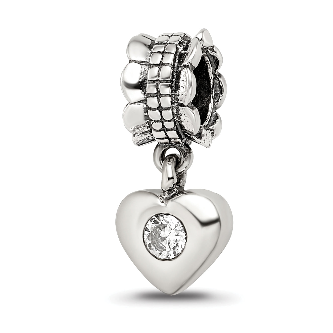 Sterling Silver Reflections CZ Heart Dangle Bead