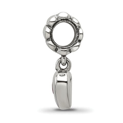 Sterling Silver Pink CZ Heart Dangle Bead with Antiqued Finish