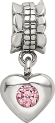 Sterling Silver Pink CZ Heart Dangle Bead with Antiqued Finish