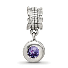 Sterling Silver 925 Antiqued Dangle Bead with Pink CZ Stone