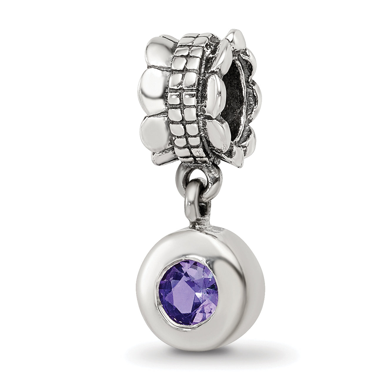 Sterling Silver Reflections Purple CZ Round Dangle Bead