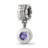 Sterling Silver Reflections Purple CZ Round Dangle Bead