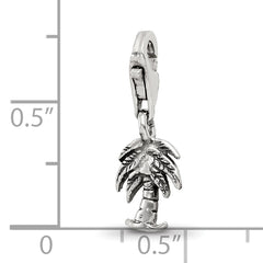 Sterling Silver 925 Palm Tree Dangle Bead with Antiqued Finish