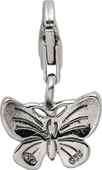 Sterling Silver 925 Antiqued Butterfly Dangle Bead Solid Casted Design