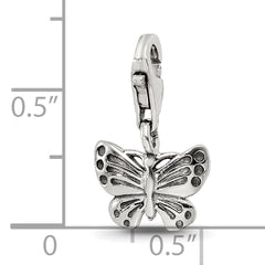 Sterling Silver 925 Antiqued Butterfly Dangle Bead Solid Casted Design