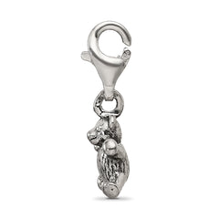 Sterling Silver 925 Teddy Bear Dangle Bead with Antiqued Finish
