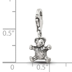Sterling Silver 925 Teddy Bear Dangle Bead with Antiqued Finish