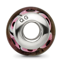 Sterling Silver 925 Antiqued Glass Bead in Black and Pink Hand-Blown Design