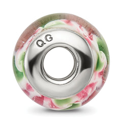 Sophia Jewelers Sterling Silver Glass Bead with Hand-Blown Pink/Green Design