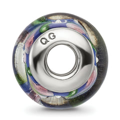 Sterling Silver 925 Hand-Blown Blue/Pink Glass Bead with Antiqued Finish