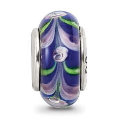 Sterling Silver 925 Hand-Blown Blue/Pink Glass Bead with Antiqued Finish