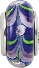 Sterling Silver 925 Hand-Blown Blue/Pink Glass Bead with Antiqued Finish