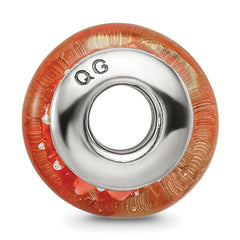 Sterling Silver 925 Hand-Blown Orange Glass Bead with Antiqued Finish