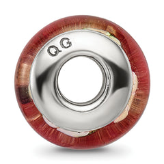 Sterling Silver 925 Red Floral Hand-Blown Glass Bead with Antiqued Finish