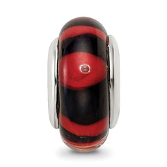 Sterling Silver 925 Hand-Blown Glass Bead in Red/Black Antiqued Finish