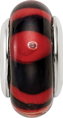 Sterling Silver 925 Hand-Blown Glass Bead in Red/Black Antiqued Finish
