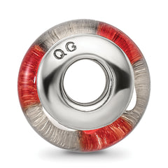 Sterling Silver Hand-blown Glass Bead with Red/White Design, Antiqued Finish