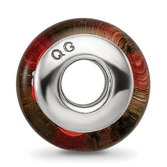 Sterling Silver Hand-Blown Glass Bead with Red/Black Design, Antique Finish