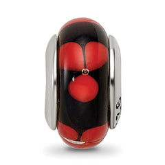 Sterling Silver Hand-Blown Glass Bead with Red/Black Design, Antique Finish