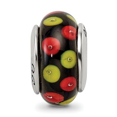 Sterling Silver Hand-Blown Red/Black Glass Bead with Antique Finish