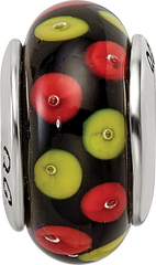 Sterling Silver Hand-Blown Red/Black Glass Bead with Antique Finish