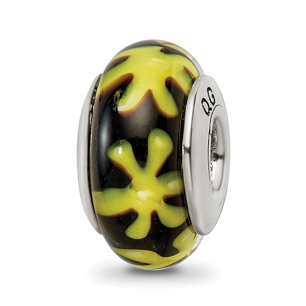 Sterling Silver Reflections Yellow/Black Hand-blown Glass Bead