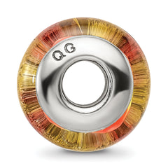 Sterling Silver Hand-Blown Glass Bead with Yellow-Orange Swirl Pattern