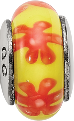Sterling Silver Hand-Blown Glass Bead with Yellow-Orange Swirl Pattern