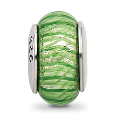 Sterling Silver Hand-Blown Green Glass Bead with Antiqued Finish Elegant and Solid Design