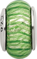 Sterling Silver Hand-Blown Green Glass Bead with Antiqued Finish Elegant and Solid Design