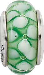 Sterling Silver Green Floral Hand-Blown Glass Bead with Antiqued Finish
