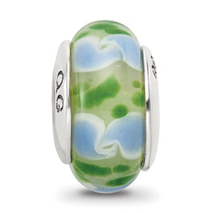 Sterling Silver 925 Hand-Blown Glass Bead in Green/Blue with Antiqued Finish