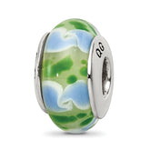 Sterling Silver Reflections Green/Blue Hand-blown Glass Bead