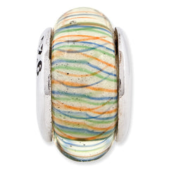 Sterling Silver 925 Hand-Blown Glass Bead with Green Pastel Stripes