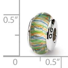 Sterling Silver 925 Hand-Blown Glass Bead with Green Pastel Stripes
