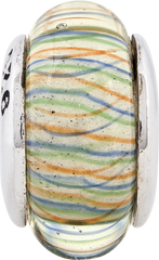 Sterling Silver 925 Hand-Blown Glass Bead with Green Pastel Stripes
