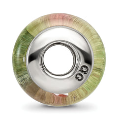 Sterling Silver 925 Hand-Blown Glass Bead with Pink/Green Antique Finish