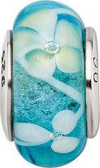 Sterling Silver Hand-Blown Glass Bead with Blue/Yellow Design