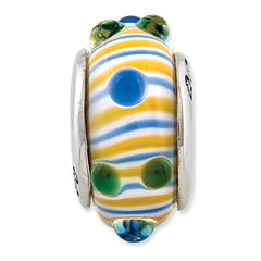 Sterling Silver Hand-Blown Glass Bead with Antiqued Finish and Vibrant Colors