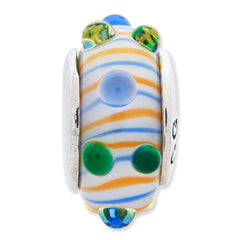 Sterling Silver Hand-Blown Glass Bead with Antiqued Finish and Vibrant Colors